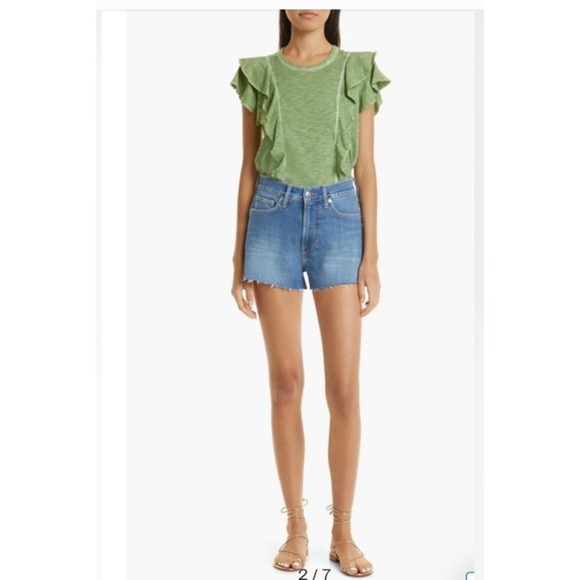 Veronica Beard Bea Space Dye Ruffle Tee Green Cotton Size XS | Coastal Designer - Picture 1 of 8